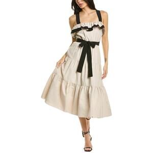 NWT Jason Wu Women's Beige Linen Ruffled Self-Tie A-Line Dress Size 12